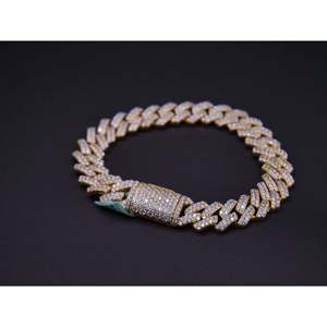 Bracelet gourmette cubaine de luxe sertie de pierres, avec zircons cubiques ronds, plaqué or blanc, entièrement recouvert de pierres, fermoir boîte, bijoux - Product Image 1