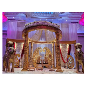 Mandap de mariage de Style Rajwadi au Royaume-Uni mariage indien élégant FRP doré sculpté Mandap Grand mariage doré sculpté Mandap ensemble - Product Image 1