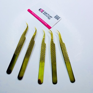 Pince à épiler pour cils GETUP BROSONS IMPEX de haute qualité, en acier inoxydable doré, à pointe lisse, avec poignée diamantée, couleurs plasma - Product Image 1