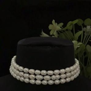 Conjunto de Collar de Perlas Auténticas de Tres Capas de la Mejor Calidad, Estilo Antiguo, para Fiestas y Eventos, Colección para Mujer - Product Image 1