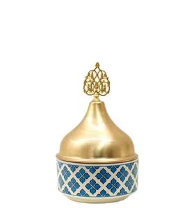 Tazón para Servir Dátiles de Aluminio con Tapa Dorada Árabe para Ramadán en un Diseño Moderno y Lujoso Personalizado, Ecológico y Duradero - Product Image 1