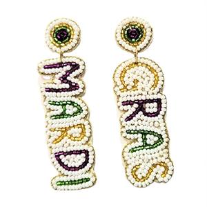 Pendientes con cuentas de Mardi Gras de diseñador personalizados para mujer, Material de tela de Color naranja, blanco y azul para el Día Conmemorativo patriótico - Product Image 3