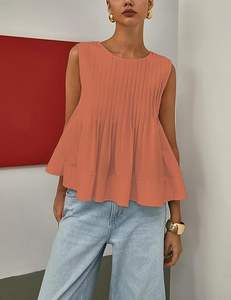 Camisetas sin mangas de verano para mujer, camisetas plisadas con picardías, blusa informal sin mangas con peplum, camisetas 2025 - Product Image 6