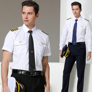 Uniforme de pilote classique pour hommes Chemise personnalisée en polycoton à manches courtes bleu Airline Design Service ODM et OEM disponible Uniforme de compagnie aérienne - Product Image 4