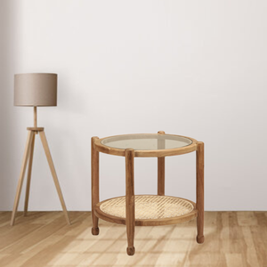 Mesa de centro redonda de ratán con madera maciza de teca y muebles para el hogar de vidrio Diseño simple moderno Precio al por mayor de alta calidad - Product Image 5