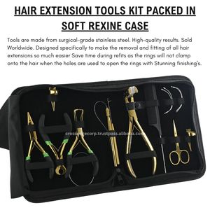 Venta caliente Salón 10 Uds Kit de herramientas de extensión de cabello dorado herramienta de bucle de tracción tipo C cuentas de aguja y alicates de presión de trama para salón - Product Image 5
