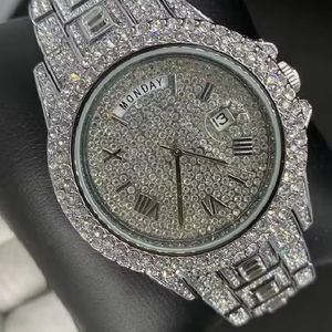 Reloj de lujo con movimiento de cuarzo Hip Hop de edición limitada, esfera de cristal de acero inoxidable con diamante de moissanita completa de plata de lujo superior - Product Image 1
