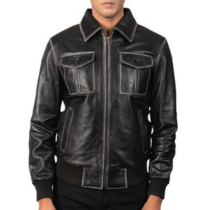 Chaqueta de cuero personalizada de alta calidad para hombre, chaqueta de invierno transpirable de cuero genuino con capucha frontal de diseño Vintage para venta al por mayor - Product Image 2
