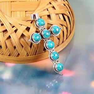 925 Sterling <b>Silver</b> <b>Cross</b> Pendant <b>Necklace</b> with Turquoise Stone Fine Pendants & Charms Bulk Product <b>Cross</b> Type Pendants & Charms - Product Image 2