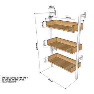 KTT68018 <b>Wall</b>-<b>Mounted</b> 3-Tier Storage <b>Shelf</b> with Iron Frame Rubberwood for Home Living Room - Product Image 3