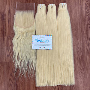 100% Extensiones de cabello crudo de trama de rizo recto natural de alta calidad Trama de doble estiramiento Cabello vietnamita color rubio Listo para enviar - Product Image 2