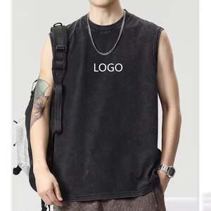 Camiseta sin mangas con tirantes para hombre a la moda de calle, chaleco sin mangas de punto transpirable lavado con ácido Vintage de marca personalizada de 275gsm, venta al por mayor - Product Image 3