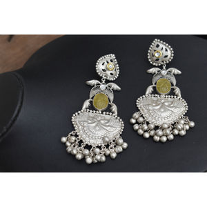 ต่างหูห่วงแบบกุนโกร ดีไซน์ใหม่ งานแฮนด์เมด ลายเงิน  ทำจากทองเหลือง ประดับด้วยหิน  ขนาดใหญ่ สำหรับเด็กผู้หญิงและผู้หญิง - Product Image 2