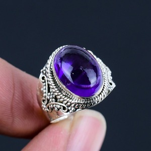 925 Sterling Silver Rhodium Plated Amethyst Gemstone Bezel Setting <b>Ring</b> Boho Style Trendy Women's Wedding Party Gift - Product Image 4