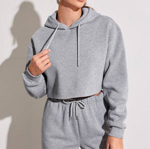 Vêtements personnalisés pour femmes Vente en gros Coton Sport Streetwear Hoodies Couleur unie Manches longues Pull Crop Sweatshirt Sport d'hiver - Product Image 5