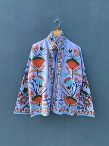 Chaqueta Bohemia floral acondicionada transpirable de algodón bordado Suzani indio hecho a mano Estilo Vintage indio - Product Image 5