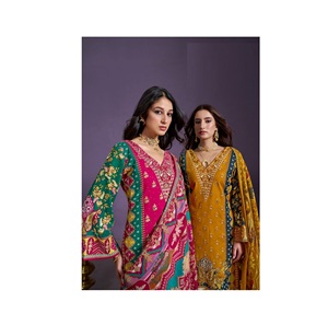 100% 纯重粘胶人造丝设计师女性Salwar Kameez与印度女孩的重刺绣作品设计 - Product Image 1