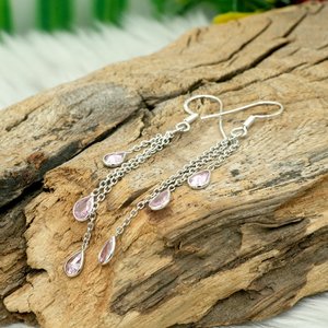 Pendiente de Plata de Ley 925 con bisel de circón Rosa facetado Pendiente de piedras preciosas de moda hecho a mano-Regalo - Product Image 2