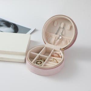 Estuche Organizador de Joyería Redondo Portátil al por Mayor, Exhibidor de Joyería de Viaje Pequeño de Terciopelo, Estilo Chino con Cremallera - Product Image 3