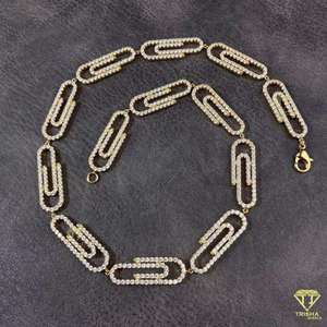 Joyería de moda Hip Hop Clip de papel Pin cadena versátil estilo INS diseño geométrico laboratorio cultivado cadena cubana para hombres y mujeres - Product Image 5