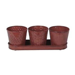 Jardinière florale carrée en relief gris lavé de haute qualité ensemble de 3 pots de fleurs décoratifs en métal robuste et jardinière - Product Image 4