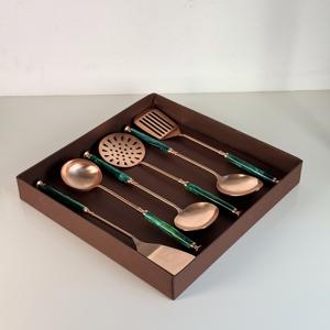 Factory Price Eco-Friendly <b>Kitchen</b> <b>Utensil</b> Set Easy Hook Green Resin Handle Stainless Steel Ladle Turner Home Cooking <b>Copper</b> - Product Image 4