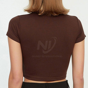 Top Corto Casual con Cuello en V para Mujer, 100% Algodón, Color Sólido, Secado Rápido y Transpirable, Verano, Venta al Por Mayor Personalizada - Product Image 3