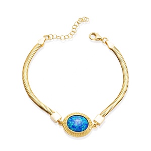 Blue Opal Oval Shape <b>Charm</b> <b>Silver</b> <b>Bracelet</b> Turkish Wholesale Handcrafted 925 Sterling <b>Silver</b> Jewelry - Product Image 1