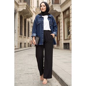 For Tencel Casual <b>Trousers</b> Wide Leg Pants with <b>Elastic</b> High-<b>Waist</b> and Pockets Breathable Wrinkled Design Size XL-Black - Product Image 1