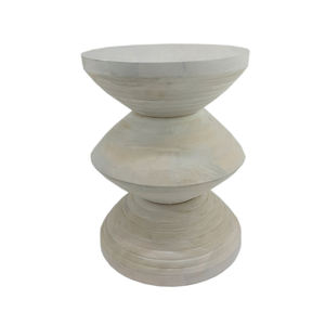 Mesa auxiliar de madera con mango, forma redonda, acabado marrón para el hogar, sala de estar, muebles decorativos, taburete hecho a mano a granel - Product Image 3