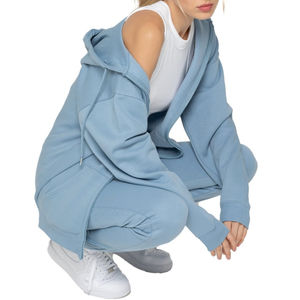 Conjuntos de Jogger de lana para mujer, chándales de alta calidad para mujer, chándal de algodón con cremallera, venta al por mayor, chándal personalizado con cremallera para mujer 2024 - Product Image 5