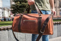 Sac de Voyage Week-end Luxe Décontracté en Cuir Véritable et Polyester, avec Fermeture Éclair, Sac Bandoulière, Sac de Sport Grande Capacité Durable