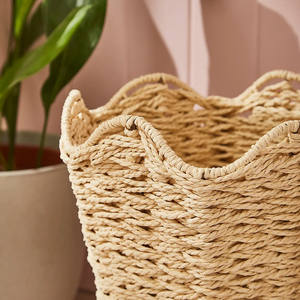 Panier de rangement en rotin fait main à bord ondulé décoratif élégant, en herbe de mer naturelle, organisateur de maison, panier en osier pour la chambre d'enfant, OEM ODM - Product Image 2