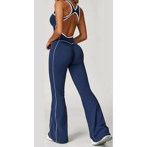 จั๊มสูทโยคะชิ้นเดียวสำหรับผู้หญิงสูงกางเกงเอวสูงแบบมีรูตกแต่งสำหรับชุดออกกำลังกายโลโก้แบบกำหนดเอง - Product Image 6