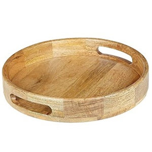 Plateau de service en bois avec poignée pour hôtel, plateau rond en bois pur pour ustensiles de cuisine, plateau de service de Table basse en gros, 100% - Product Image 1