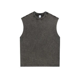 Precio al por mayor de alta calidad Raw Hem Blank Men's Sports Gym Wear Tank Top Grueso Cuello redondo Lavado ácido Camiseta sin mangas - Product Image 5