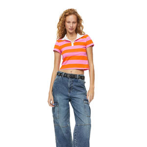 Camisetas cortas con cuello vuelto para mujer, Polo de Golf estampado 2023 de algodón, a la moda, 100% - Product Image 1