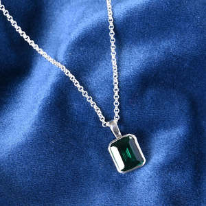 NOVAMART Fine 925 Pure Silver <b>Pendant</b> Necklace for Men Boys Diamond Shape <b>Emerald</b> Cut Geometric Pattern Bezel Setting Rhodium Ro - Product Image 2