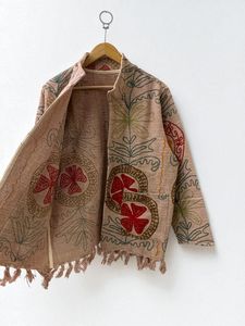 Chaqueta Bohemia popular con flecos bordados Suzani transpirable teñida ecológica con diseño elegante - Product Image 4