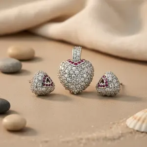 Juego de Pendientes y Collar de Circonita Cúbica Plateada para Mujer, Oro de 14K y Oro Rosa para Bodas y Fiestas, Chapado en Diamantes y Perlas con Oro - Product Image 1