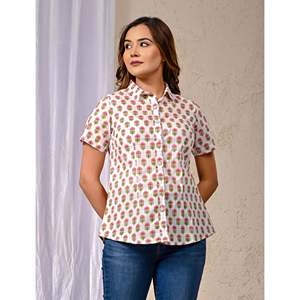 เสื้อเชิ้ตผู้หญิงสีขาวผ้าฝ้ายพิมพ์ลายดอกไม้สไตล์เรโทรผ้าซาตินป๊อปลินทรงยาวไซส์ XL สำหรับงานปาร์ตี้ฤดูใบไม้ร่วง - Product Image 1