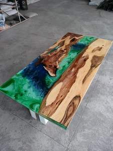 Table à manger rectangulaire moderne en résine époxy artisanale de luxe pour salon, plateau en bois d'acacia, imperméable, cadeau de mariage, personnalisable - Product Image 3