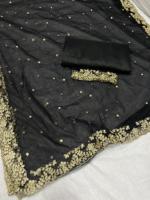 Sari en soie de Bangalore en maille monofilament de nylon épais, avec manches élégantes et broderies traditionnelles au fil Jari, travail manuel fantaisie au fil Jari