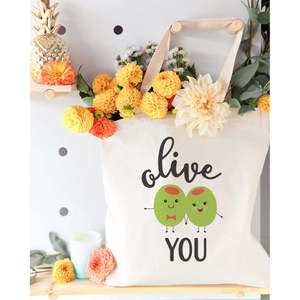 Olive You Cotton Canvas Tote Bag with Open Closure Type - Product Image 3