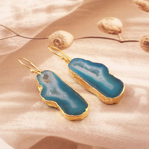 Venta al por mayor auténtica geoda ágata rebanada druzy gancho pendiente oro galvanoplastia borde hecho a mano colgante regalo para ella - Product Image 1