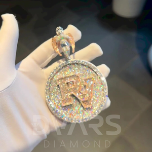 Pendentif en argent sterling 925 unisexe personnalisé en or rose cultivé en laboratoire rempli de diamant rond taille brillant classique glacé Hip Hop Logo RV - Product Image 1