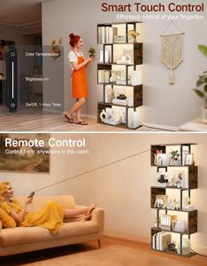 Estantería Moderna en Forma de S de 5 Niveles con Luces LED, Librería Marrón Rústica para Oficina en Casa, Estante Decorativo Industrial - Product Image 5