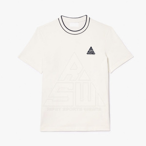 T-shirt blanc à manches courtes pour homme, imprimé sur le devant, bordure contrastée, coupe classique, style décontracté, col rond, jersey de coton, écologique, séchage rapide - Product Image 4