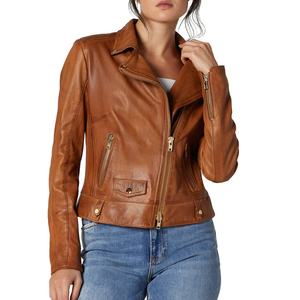 Chaqueta de cuero de manga larga de piel sintética con estilo para mujer, cremallera transpirable, traje de invierno de alta calidad, procesamiento de punto - Product Image 1