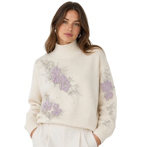 Pull pour femme en tricot respirant à manches longues, col rond, couleur unie, style coréen, nouvelle collection automne/hiver, broderie 3D - Product Image 1